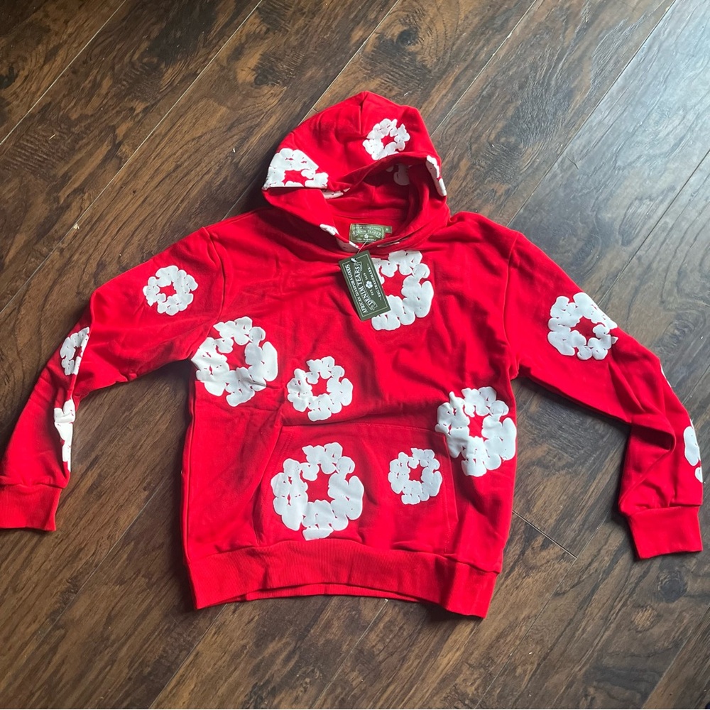 Red Hoodie with White Floral Print